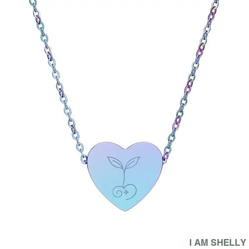 I AM SHELLY Heart Necklace with Seedling Charm Pendant One Size / Rainbow PVD coating Accessories