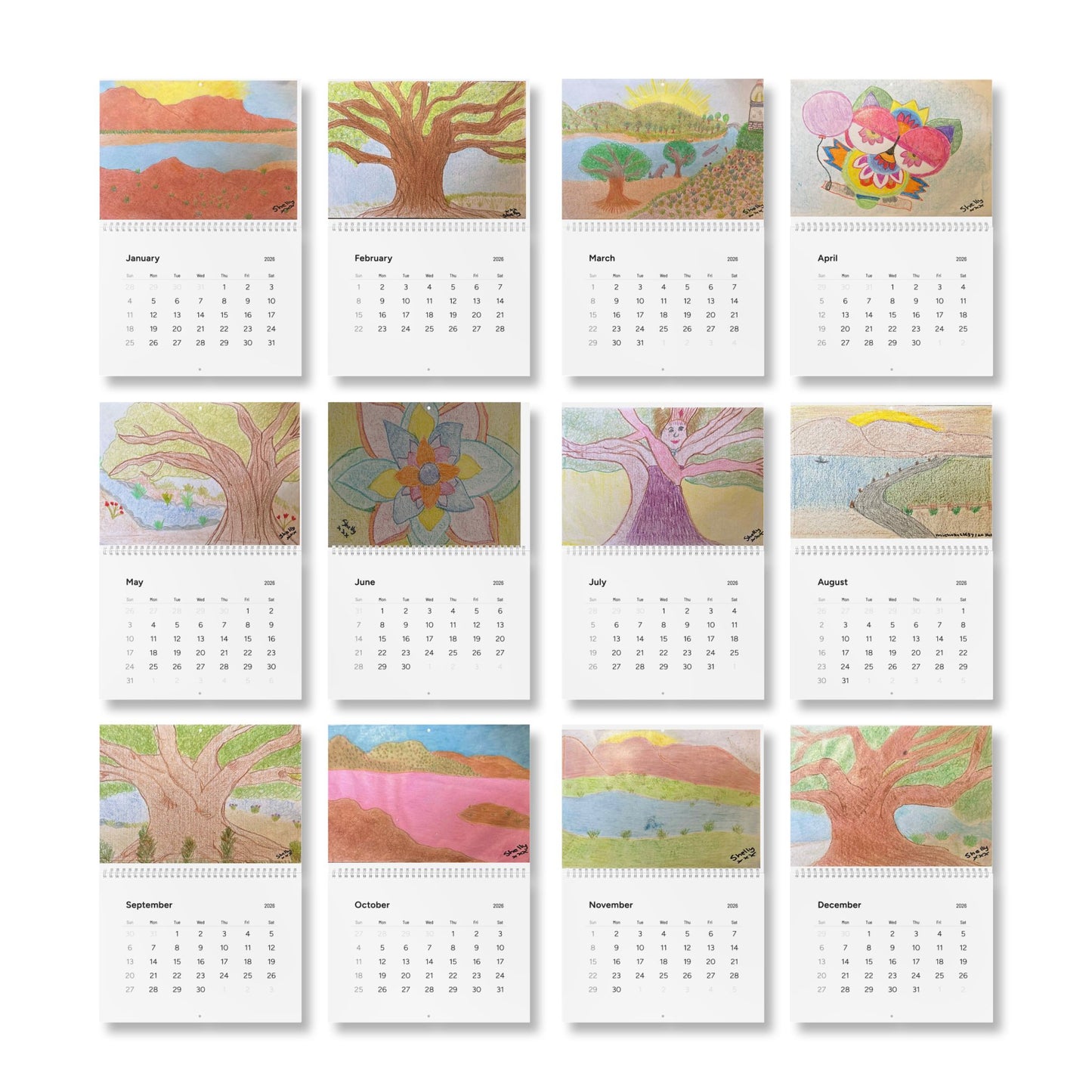 Michelle66637 I am Shelly- Drawing Becomes Healing - Standard Wall Calendar (2026)