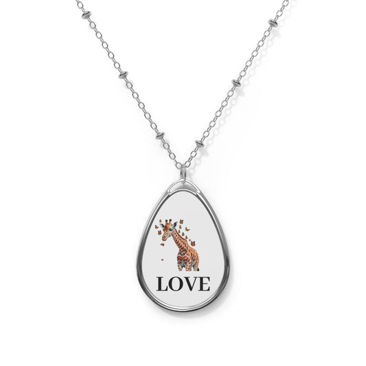 Oval Necklace — Giraffe Love Teardrop Pendant Necklace