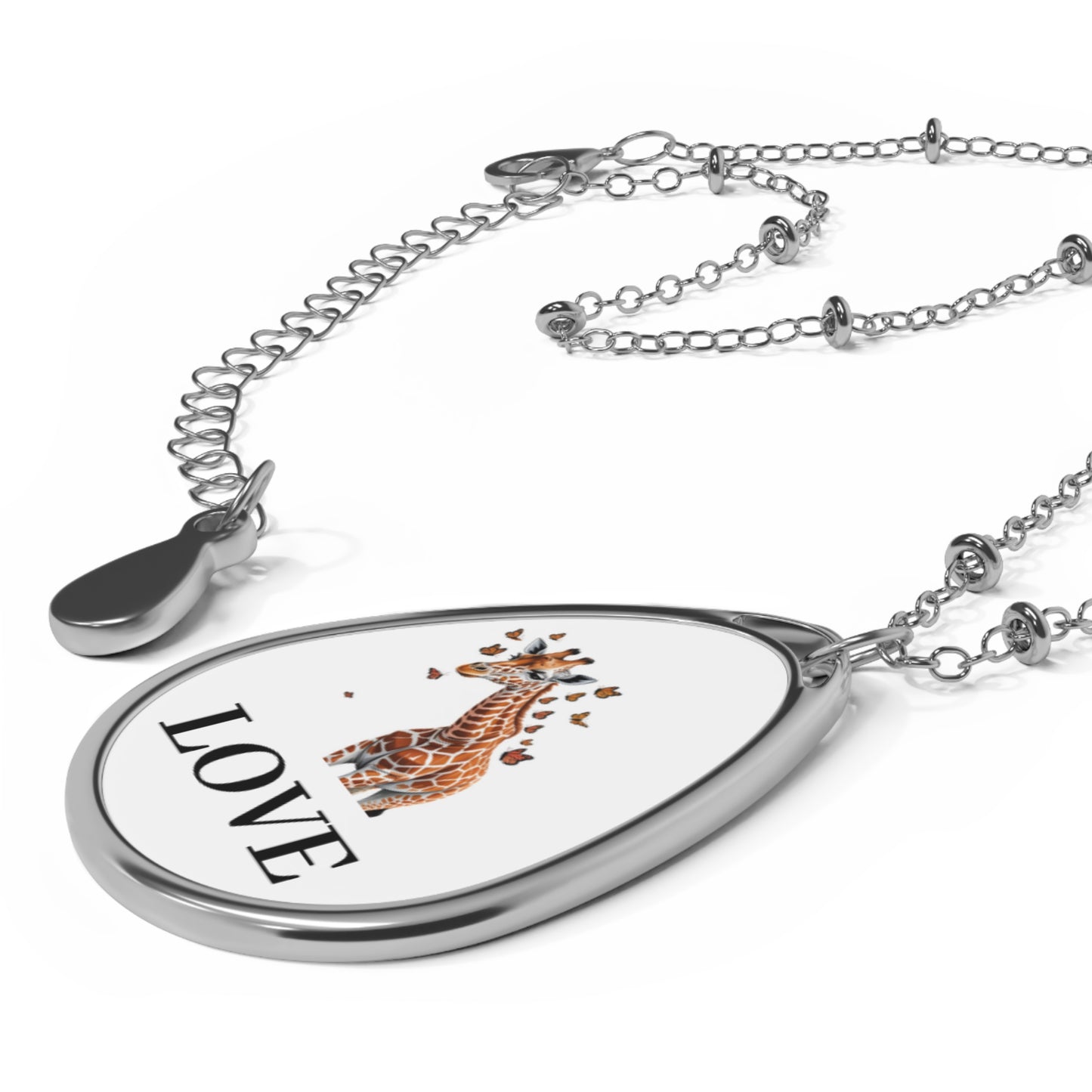 Oval Necklace — Giraffe Love Teardrop Pendant Necklace