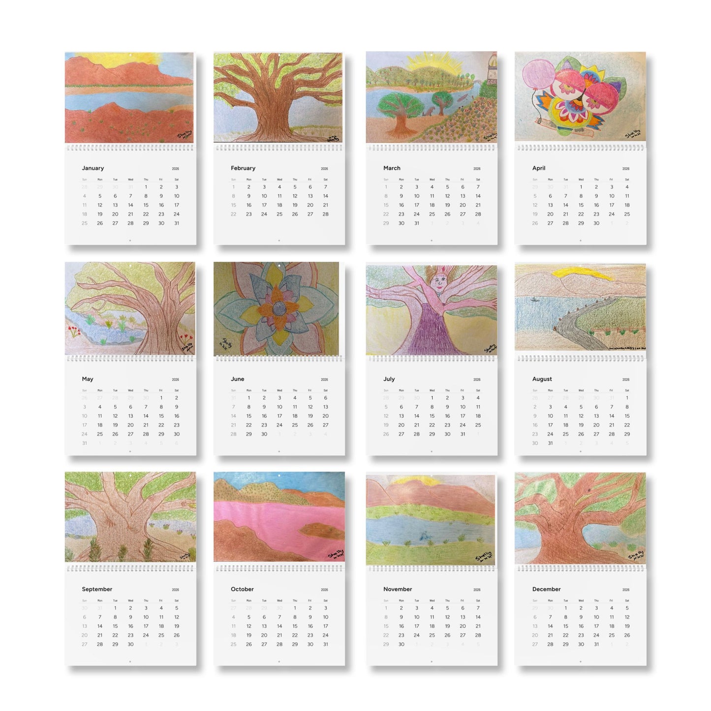 Michelle66637 I am Shelly- Drawing Becomes Healing - Standard Wall Calendar (2026)