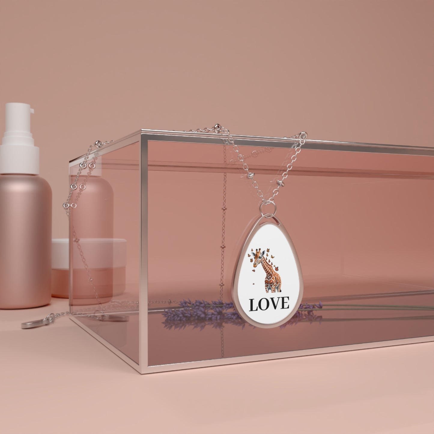 Oval Necklace — Giraffe Love Teardrop Pendant Necklace