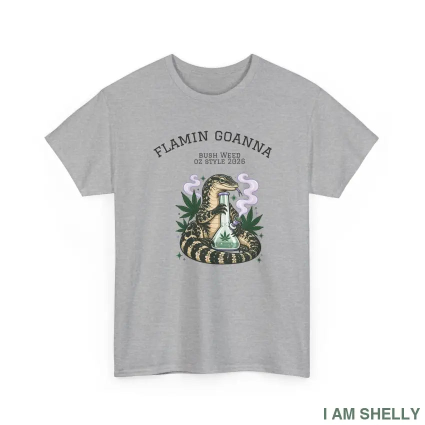 Flamin’ Goanna Snake and Cannabis Graphic T-Shirt - Sport Grey / S - T-Shirt