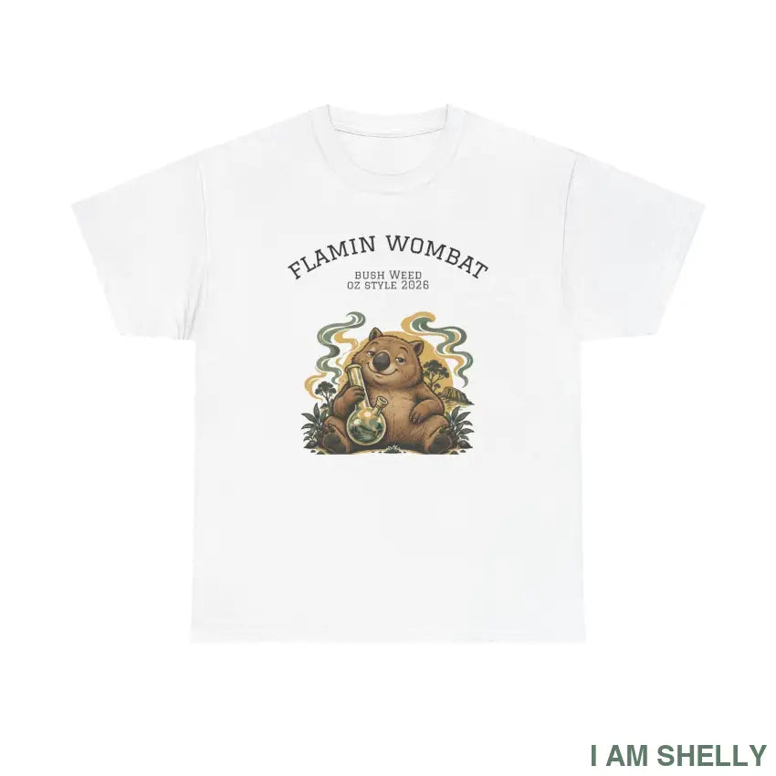 Flamin’ Wombat Graphic T-Shirt – Cute Wildlife Animal Tee - White / S - T-Shirt