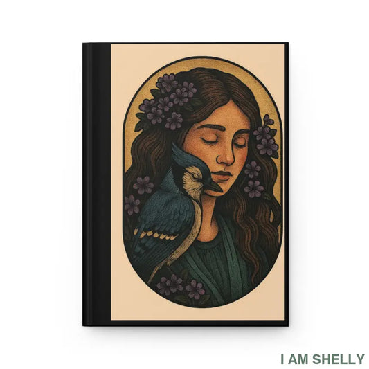 Hardcover Journal, Botanical Portrait Notebook with Girl & Blue Jay Illustration Journal Paper products