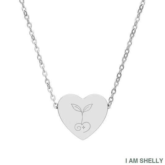 I AM SHELLY Heart Necklace with Seedling Charm Pendant Accessories