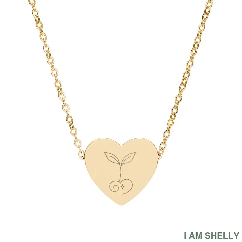 I AM SHELLY Heart Necklace with Seedling Charm Pendant One Size / 18K Gold PVD coating Accessories