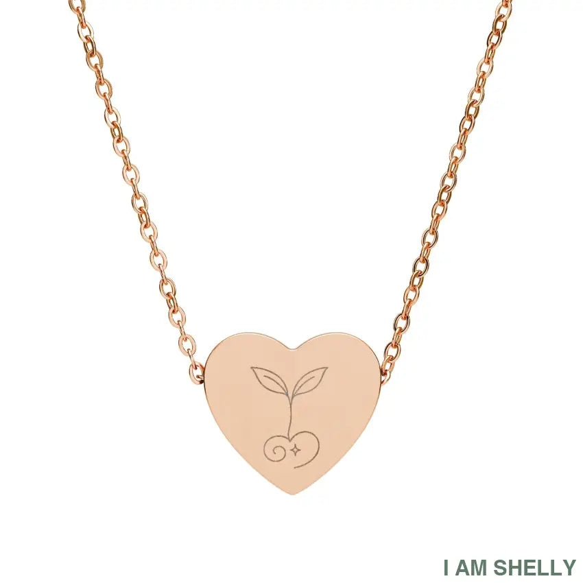 I AM SHELLY Heart Necklace with Seedling Charm Pendant One Size / 18K Rose Gold PVD coating Accessories