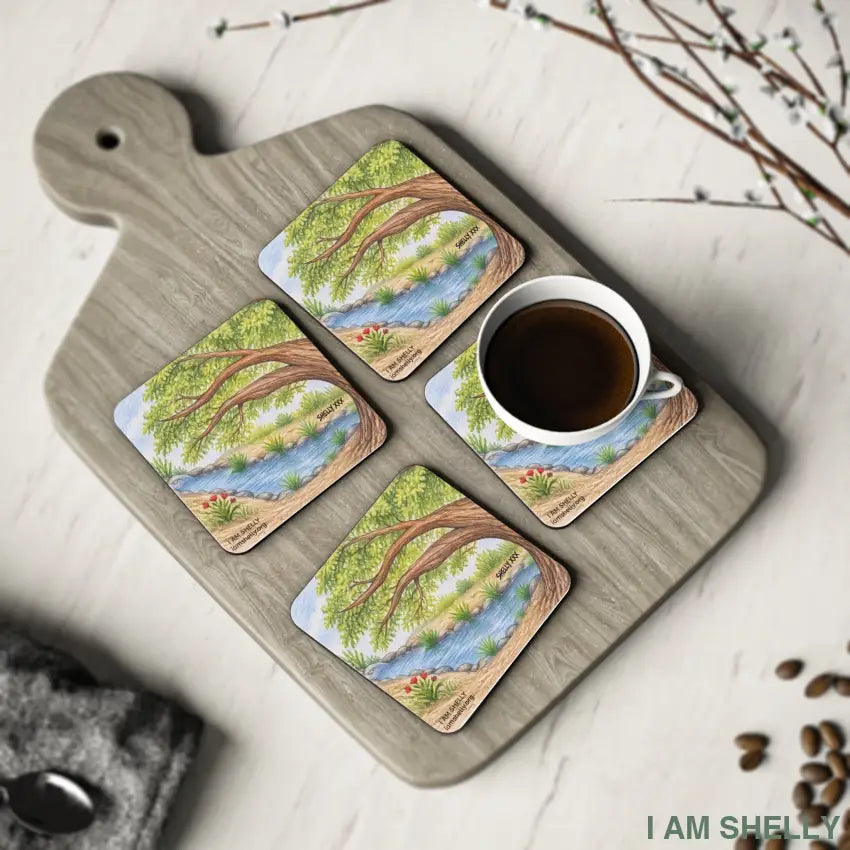 Lakefront Tree Landscape Nature Coasters - Home Decor