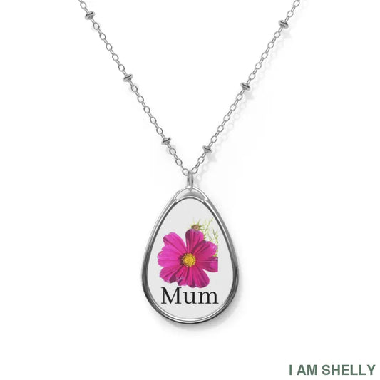 Oval Necklace - ’Mum’ Floral Teardrop Pendant Necklace | Mother’s Day Gift One Size / Silver Accessories
