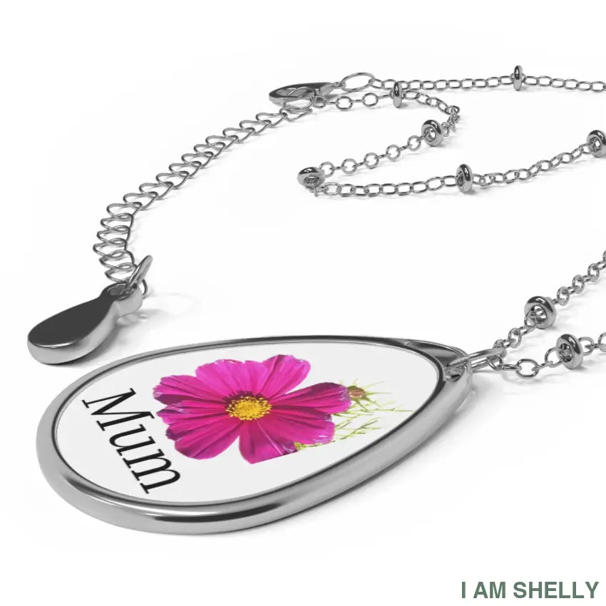 Oval Necklace - ’Mum’ Floral Teardrop Pendant Necklace | Mother’s Day Gift One Size / Silver Accessories