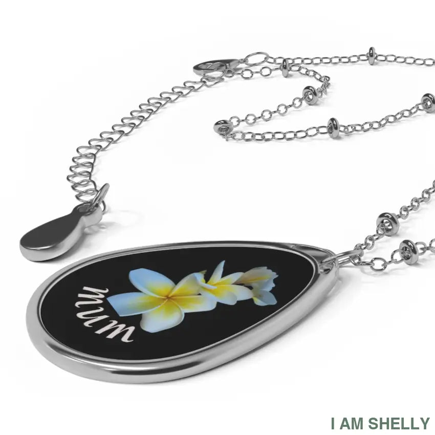Oval Pendant Necklace, Plumeria ’Mum’ Memorial Teardrop Necklace One Size / Silver Accessories