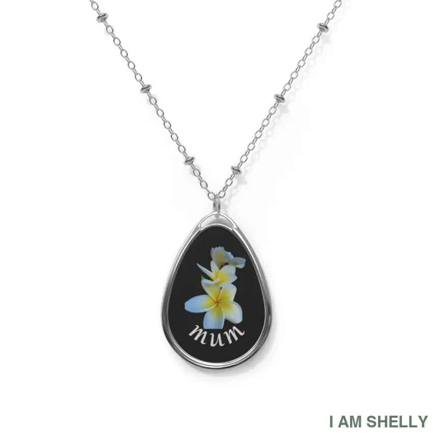 Oval Pendant Necklace, Plumeria ’Mum’ Memorial Teardrop Necklace One Size / Silver Accessories