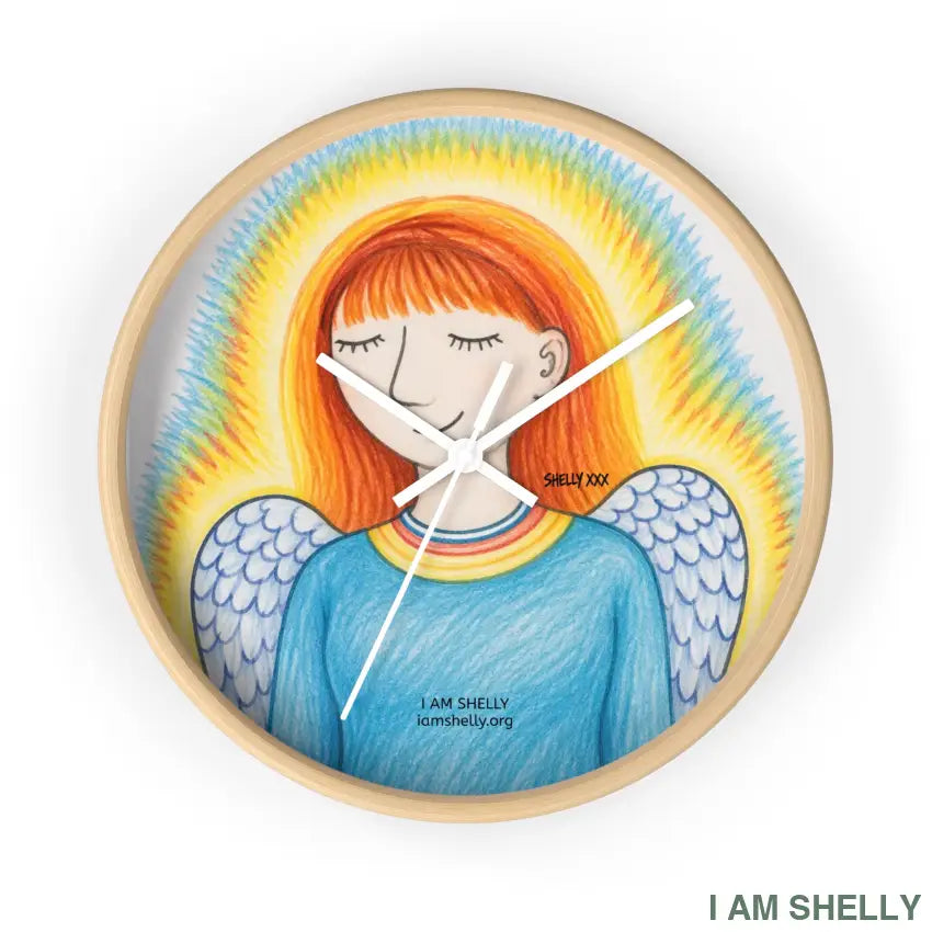 Shelly Angel Spiritual Wall Clock – Colorful Rainbow Angel Home Decor - Wooden Base / White / 10’’ - Home Decor